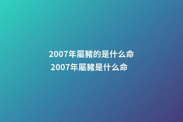 2007年屬豬的是什么命 2007年屬豬是什么命-第1張-觀點-玄機派